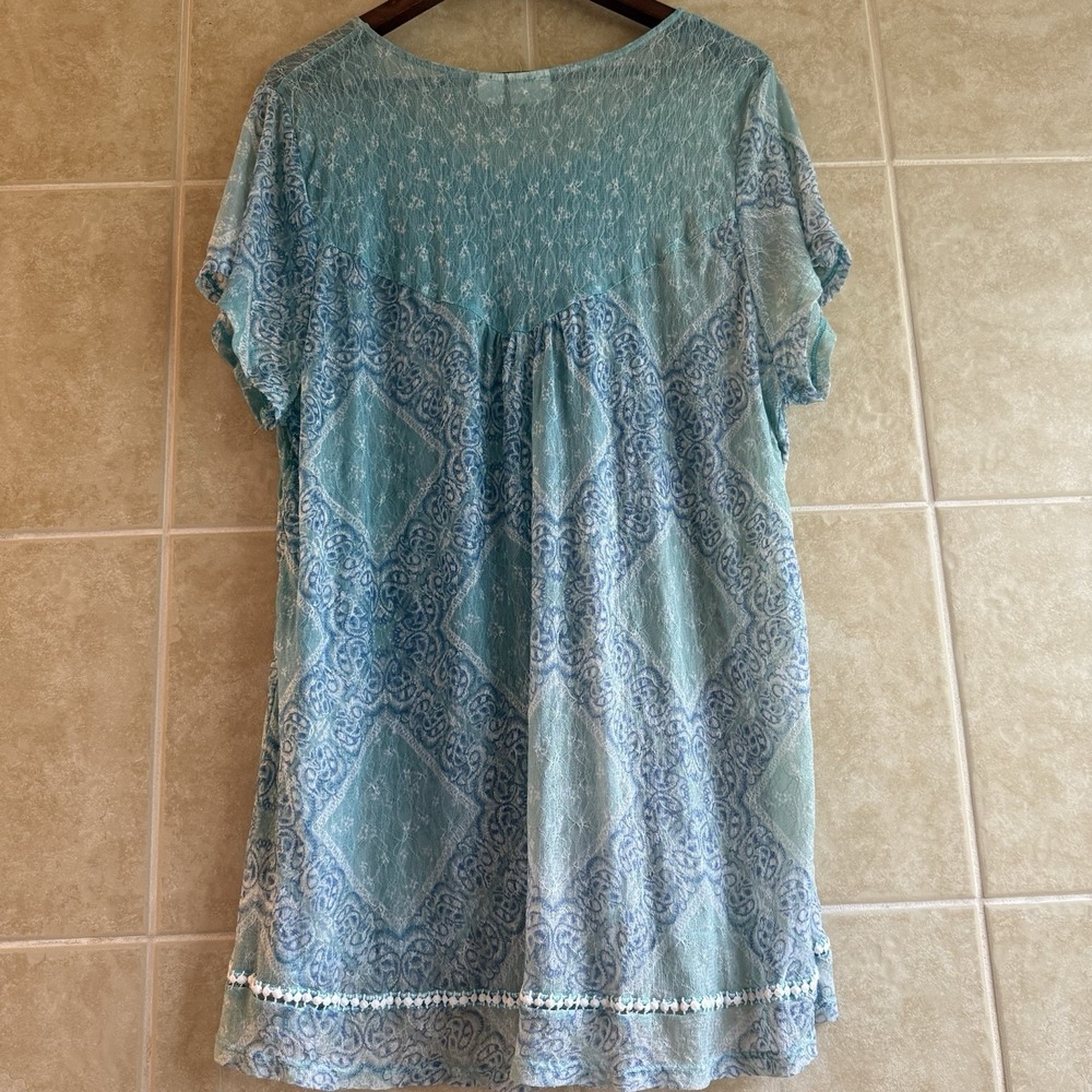 Cato Blue Teal Mesh Top 26/28W Ethereal Boho Whimsical Flowy Airy Semi Sheer - Picture 7 of 14